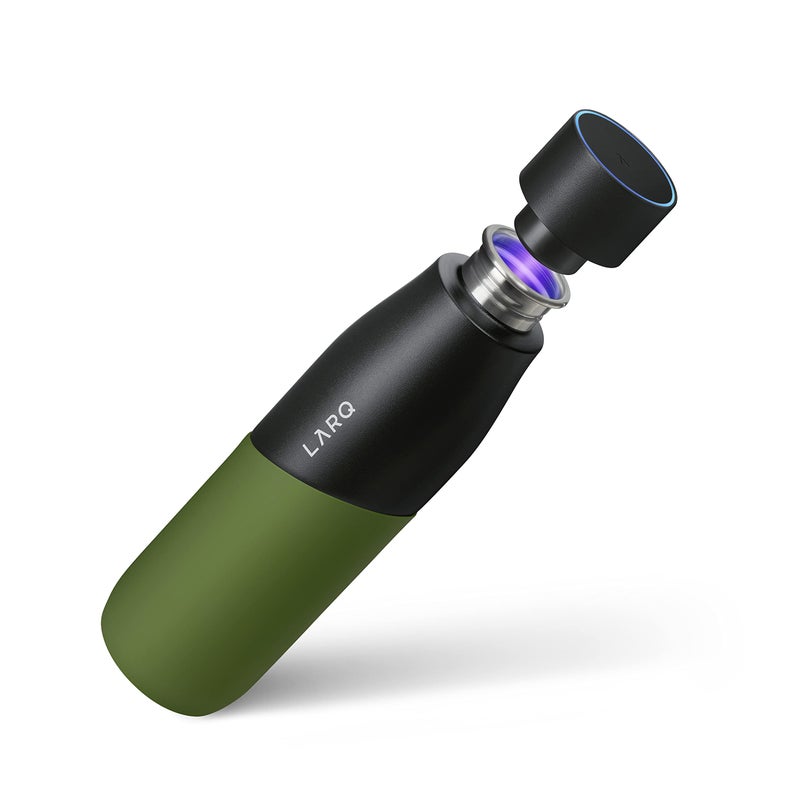 LARQ Bottle Movement PureVis 32 oz- Lightweight Self-Cleaning and Non-Insulated Stainless Steel Water Bottle with UV Water Purifier | Reusable & Travel Friendly, Black/Pine - Image 1